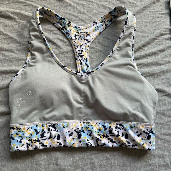 Sz XS Gap Fit Activewear Sportsbra Blue and Yellow Paisley Print - Picture 4 of 6